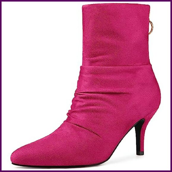 Pointy Toe Stiletto Ankle Boots with Back Zipper, Faux Suede - Picture 2 of 8